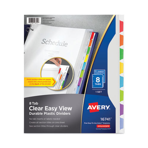 Clear Easy View Plastic Dividers with Multicolored Tabs and Sheet Protector, 8-Tab, 11 x 8.5, Clear, 1 Set-(AVE16741)