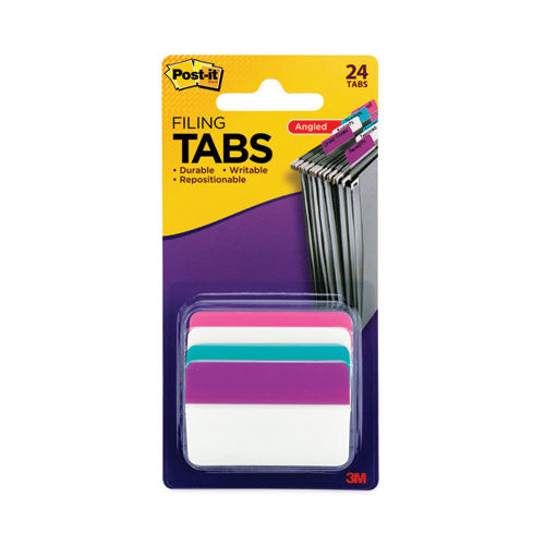 2" Plain Solid Color Angled Tabs, 1/5-Cut, Assorted Pastel Colors, 2" Wide, 24/Pack-(MMM686APWAV)