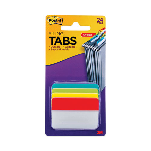 2" Plain Solid Color Angled Tabs, 1/5-Cut, Assorted Colors, 2" Wide, 24/Pack-(MMM686AALYR)