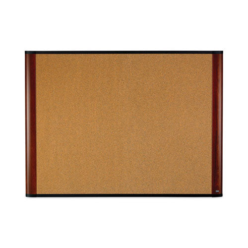 Widescreen Cork Bulletin Board, 48 x 36, Natural Surface, Mahogany Aluminum Frame-(MMMC4836MY)