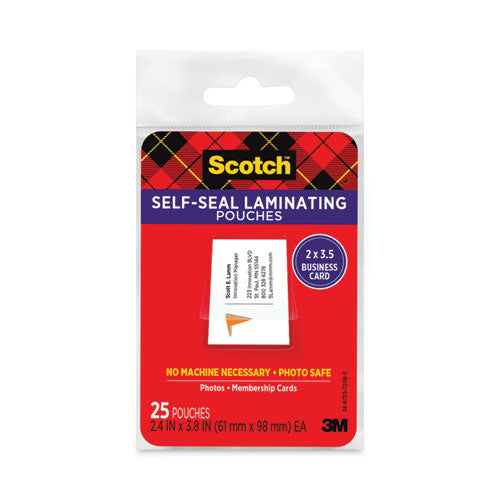 Self-Sealing Laminating Pouches, 9.5 mil, 3.88" x 2.44", Gloss Clear, 25/Pack-(MMMLS851G)