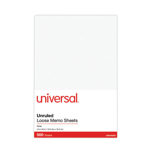 Loose White Memo Sheets, 4 x 6, Unruled, Plain White, 500/Pack-(UNV46500)