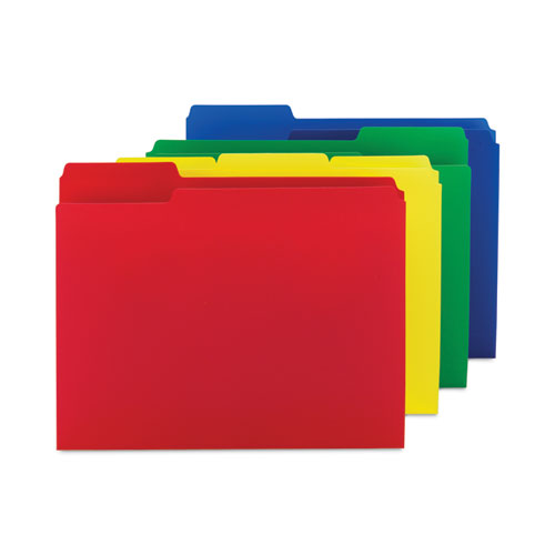 Top Tab Poly Colored File Folders, 1/3-Cut Tabs: Assorted, Letter Size, 0.75" Expansion, Assorted Colors,12/Pack-(SMD10505)