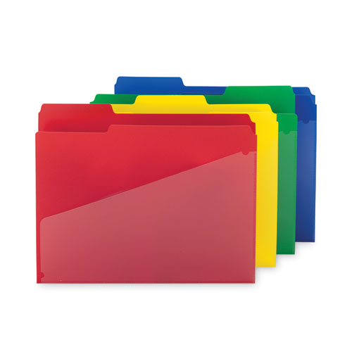 Poly Colored File Folders With Slash Pocket, 1/3-Cut Tabs: Assorted, Letter Size, 0.75" Expansion, Assorted Colors, 12/Pack-(SMD10541)