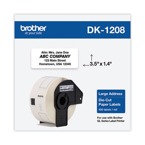 Die-Cut Address Labels, 1.4" x 3.5", White, 400 Labels/Roll-(BRTDK1208)