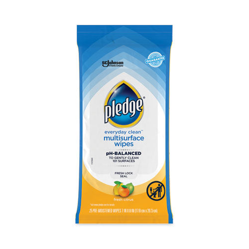 Multi-Surface Cleaner Wet Wipes, Cloth, 7 x 10, Fresh Citrus, White, 25/Pack, 12 Packs/Carton-(SJN336274)