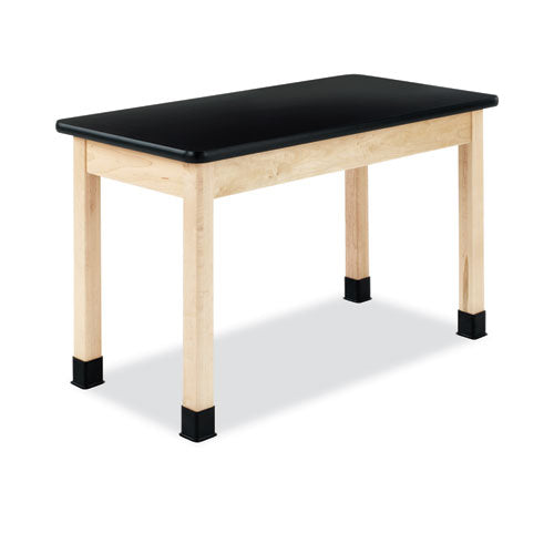 Classroom Science Table, 48w x 24d x 36h, Black High Pressure Laminate (HPL) Top, Oak Base-(DVWP710LBBK36N)