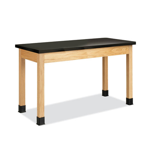 Classroom Science Table, 54w x 24d x 30h, Black ChemGuard High Pressure Laminate (HPL) Top, Oak Base-(DVWP7202BK30N)