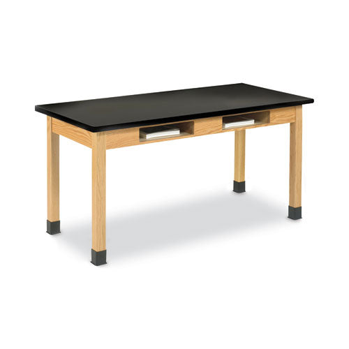 Classroom Book Compartment Science Table, 60w x 24d x 30h, Black Phenolic Resin Top, Oak Base-(DVWC7604K30N)