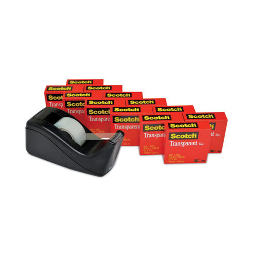 Transparent Tape Value Pack with Black Dispenser, 1" Core, 0.75" x 83.33 ft, Transparent-(MMM600KC60)