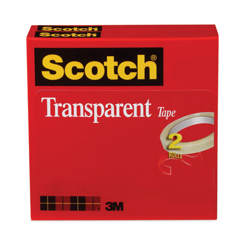 Transparent Tape, 3" Core, 0.5" x 72 yds, Transparent, 2/Pack-(MMM6002P1272)