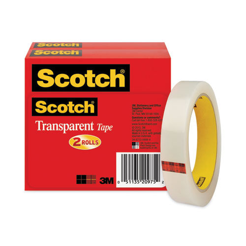 Transparent Tape, 3" Core, 0.75" x 72 yds, Transparent, 2/Pack-(MMM6002P3472)