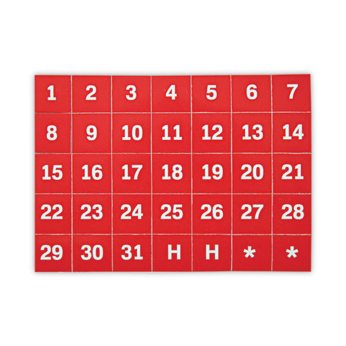 Interchangeable Magnetic Board Accessories, Calendar Dates, Red/White, 1" x 1", 31 Pieces-(BVCFM1209)