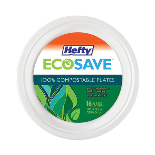 ECOSAVE Tableware, Plate, Bagasse, 10.13" dia, White, 16/Pack-(RFPD71016PK)