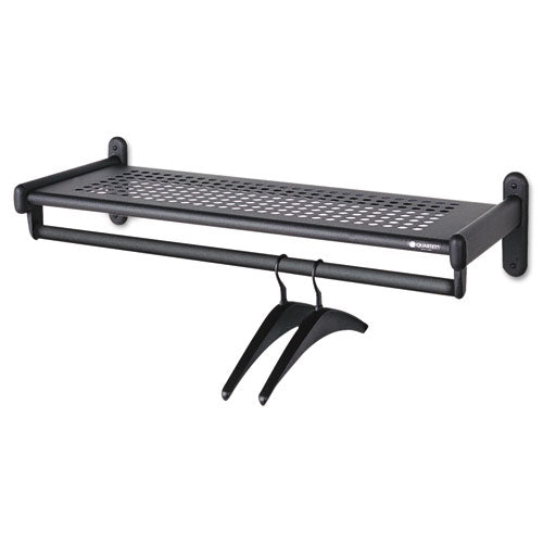 Metal Wall Shelf Rack, Powder Coated Textured Steel, 36w x 14.5d x 6h, Black-(QRT20403)