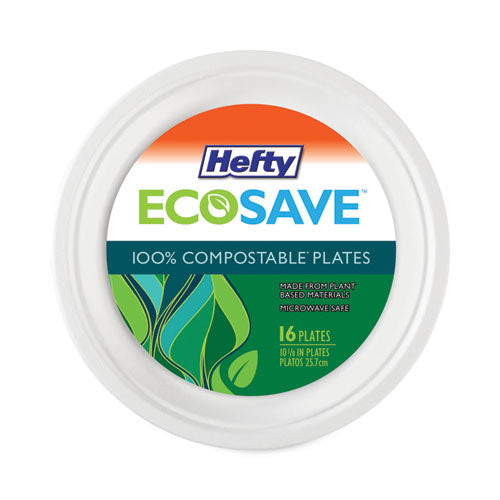 ECOSAVE Tableware, Plate, Bagasse, 10.13" dia, White, 16/Pack, 12 Packs/Carton-(RFPD71016)