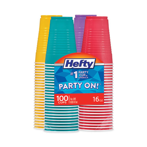 Easy Grip Disposable Plastic Party Cups, 16 oz, Assorted Colors, 100/Pack, 4 Packs/Carton-(RFPC21637CT)