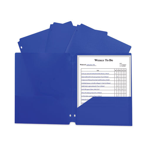 Two-Pocket Heavyweight Poly Portfolio Folder, 3-Hole Punch, 11 x 8.5, Blue, 25/Box-(CLI33935BX)