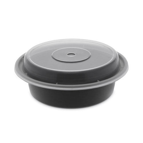 Newspring VERSAtainer Microwavable Containers, 16 oz, 6" Diameter, Black/Clear, Plastic, 150/Carton-(PCTNC718B)