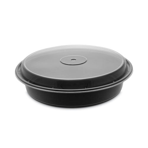 Newspring VERSAtainer Microwavable Containers, Vented Lid, 48 oz, 9" Diameter, Black/Clear, Plastic, 150/Carton-(PCTNC948B)