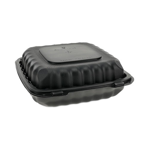 EarthChoice SmartLock Microwavable MFPP Hinged Lid Container, 3-Compartment, 9.33 x 8.88 x 3.1, Black, Plastic, 120/Carton-(PCTYCNB09030000)