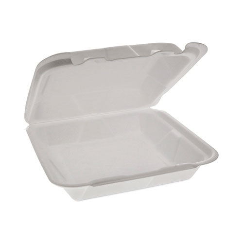 Foam Hinged Lid Container, Dual Tab Lock Happy Face, 8 x 7.75 x 2.25, White, 200/Carton-(PCTYHD18SS00200)