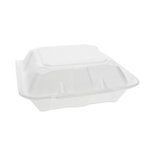 Vented Foam Hinged Lid Container, Dual Tab Lock, 9.13 x 9 x 3.25, White, 150/Carton-(PCTYTD199010000)