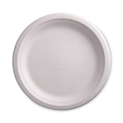 Renewable Sugarcane Plates, 9" dia, Natural White, 500/Carton-(ECOEPP013)