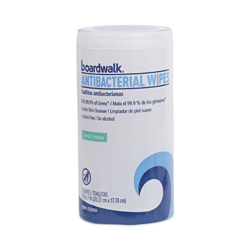 Antibacterial Wipes, 1-Ply, 5.4 x 8, Fresh Scent, White, 75/Canister-(BWK458WAEA)