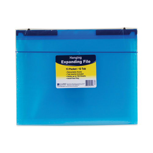 Expanding File with Hang Tabs, Pre-Printed Index-Tab Inserts, 12 Sections, 1" Capacity, Letter Size, 1/6-Cut Tabs, Blue-(CLI58215)