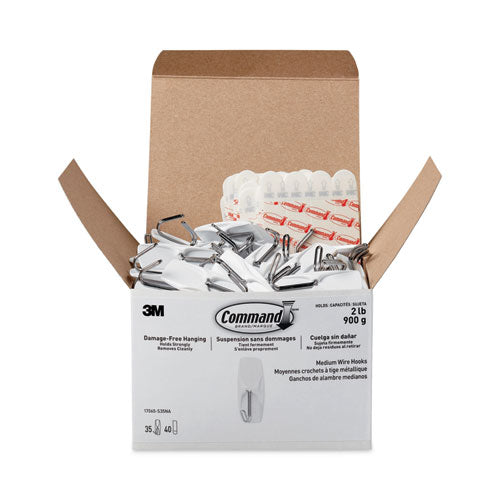 General Purpose Hooks, Medium, Metal, White, 2 lb Capacity, 35 Hooks and 40 Strips/Pack-(MMM17065S35NA)