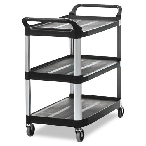 Xtra Utility Cart with Open Sides, Plastic, 3 Shelves, 300 lb Capacity, 40.63" x 20" x 37.81", Black-(RCP409100BLA)