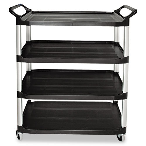 Xtra Utility Cart with Open Sides, Plastic, 4 Shelves, 400 lb Capacity, 40.63" x 20" x 51", Black-(RCP409600BLA)