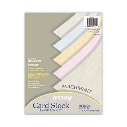 Array Card Stock, 65 lb Cover Weight, 8.5 x 11, Assorted Parchment Colors, 100/Pack-(PAC101235)