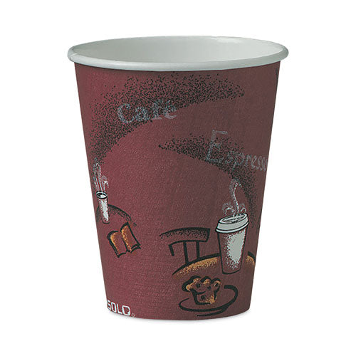 Paper Hot Drink Cups in Bistro Design, 8 oz, Maroon, 50/Pack-(SCC378SIPK)