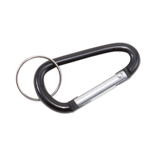 Carabiner Key Chains, Split Key Rings, Aluminum, Black, 10/Pack-(AVT75555)