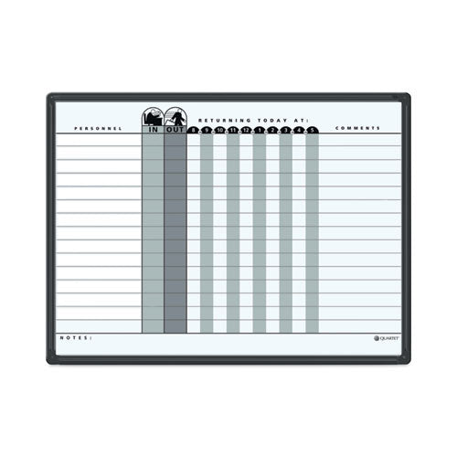 Employee In/Out Board System, Up to 15 Employees, 24 x 18, Porcelain White/Gray Surface, Black Aluminum Frame-(QRT781G)