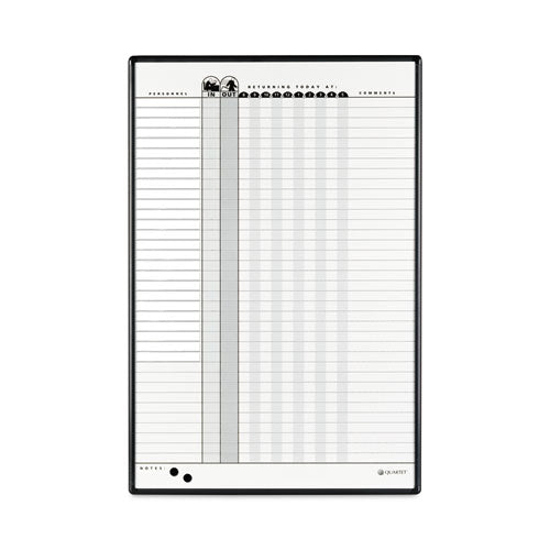 Employee In/Out Board System, Up to 36 Employees, 24 x 36, Porcelain White/Gray Surface, Black Aluminum Frame-(QRT783G)