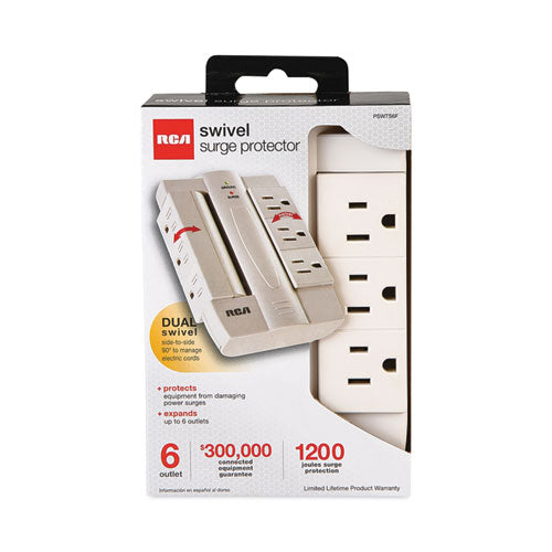 6 Outlet Swivel Surge Protector, 6 AC Outlets, 1,200 J, White-(VOXPSWTS6FV)