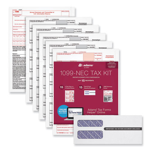 5-Part 1099-NEC Online Tax Kit, Fiscal Year: 2022, Five-Part Carbonless, 8.5 x 3.66, 3 Forms/Sheet, 15 Forms Total-(TOP22906KIT)