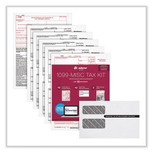 1099-MISC Five-Part Laser Forms and Envelopes, Fiscal Year: 2022, 5-Part Carbonless, 8 x 5, 2 Forms/Sheet, 10 Forms Total-(TOP22907KIT)