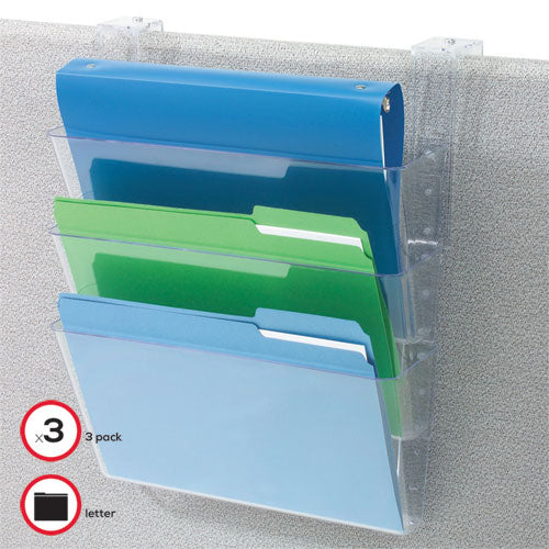 DocuPocket Three-Pocket File Partition Set with Brackets, 3 Sections, Letter Size, 13" x 4" x 20", Clear, 3/Set-(DEF73501RT)