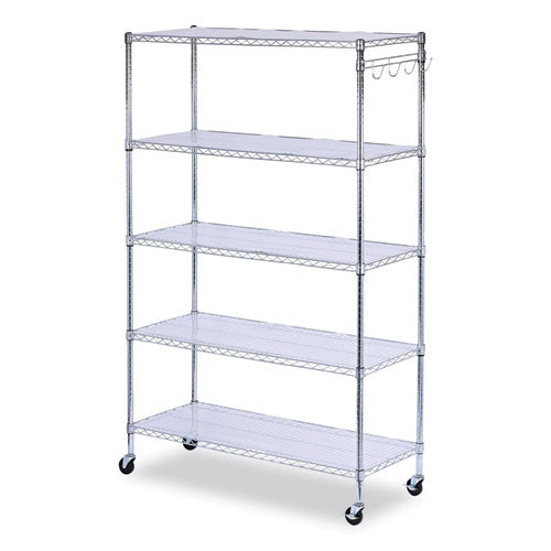 5-Shelf Wire Shelving Kit with Casters and Shelf Liners, 48w x 18d x 72h, Silver-(ALESW654818SR)