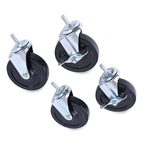 Optional Casters for Wire Shelving, Grip Ring Type K Stem, 4" Wheel, Black/Silver, 4/Set (2 Locking)-(ALESW690004)