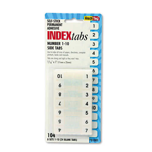 Legal Index Tabs, Preprinted Numeric: 1 to 10, 1/12-Cut, White, 0.44" Wide, 104/Pack-(RTG31001)