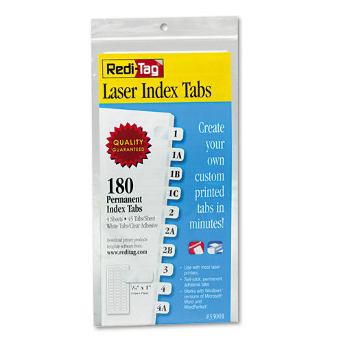 Laser Printable Index Tabs, 1/12-Cut, White, 0.44" Wide, 180/Pack-(RTG33001)