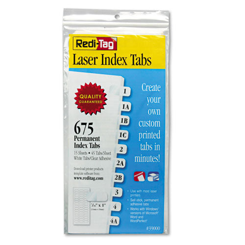 Laser Printable Index Tabs, 1/12-Cut, White, 0.44" Wide, 675/Pack-(RTG39000)