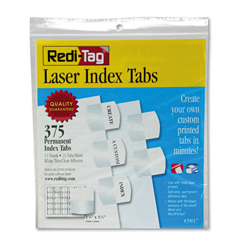 Laser Printable Index Tabs, 1/5-Cut, White, 1.13" Wide, 375/Pack-(RTG39017)