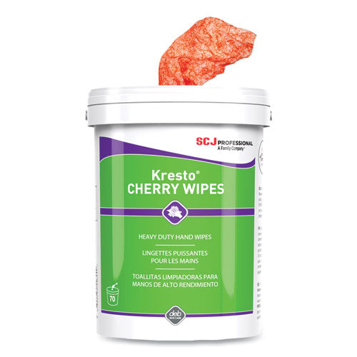 Kresto Cherry Wipes, Cloth, 1-Ply, 7.92 x 5.74, Cherry Scent, Red/White, 70/Pack, 6 Packs/Carton-(SJNKCW70W)