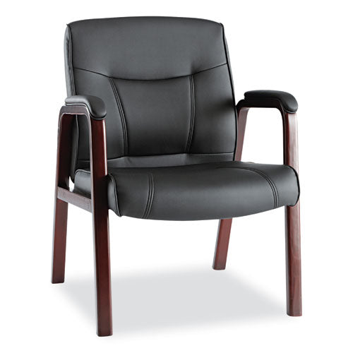 Alera Madaris Series Bonded Leather Guest Chair with Wood Trim Legs, 25.39" x 25.98" x 35.62", Black Seat/Back, Mahogany Base-(ALEMA43ALS10M)